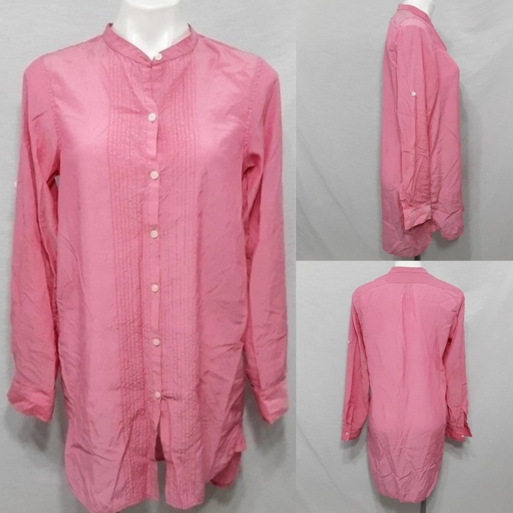 DKNYC Medium Pink Foldable Long Sleeve Tunic Top Roll-Up Comfy Feminine Chic Top